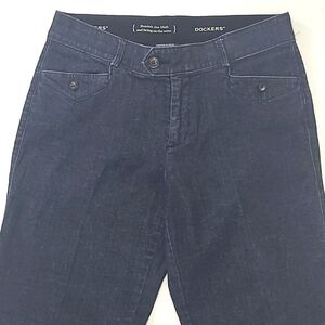 Dockers Wide Leg Denim Jeans High Waist Rise Dark Washed Flare Dressy Casual 12